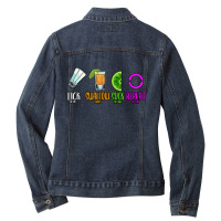 Lick Swallow Suck Repeat Tequila Cinco De Mayo Ladies Denim Jacket | Artistshot