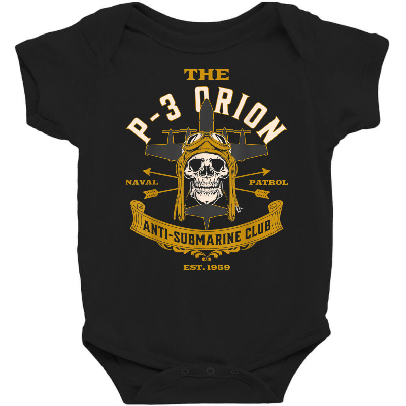 Vintage P 3 Orion Anti Submarine Naval Patrol Aircraft Skull T Shirt Baby Bodysuit by cm-arts | Artistshot