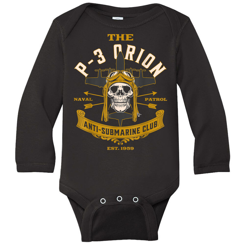 Vintage P 3 Orion Anti Submarine Naval Patrol Aircraft Skull T Shirt Long Sleeve Baby Bodysuit by cm-arts | Artistshot