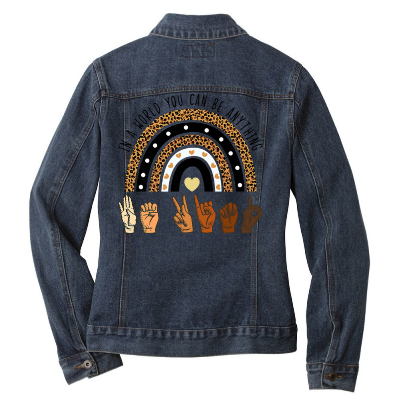 Rainbow Be Kind Sign Language We Wear Orange For Unity Day Premium T S Ladies Denim Jacket by cm-arts | Artistshot