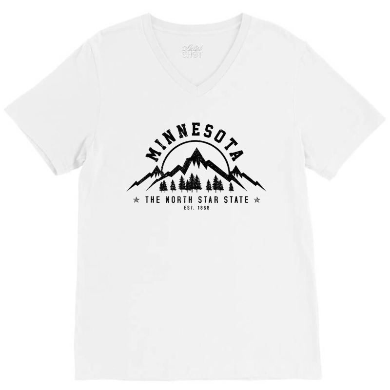 Minnesota North Star State Est. 1858 Vintage Mountains Gift V-neck Tee | Artistshot