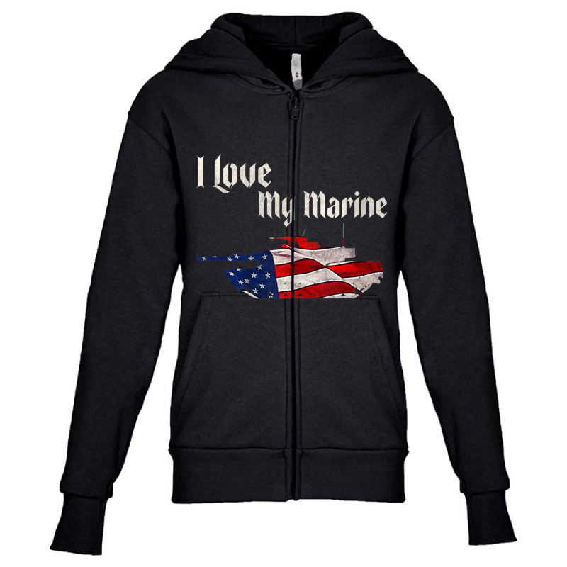 Distressed Support Military I Love My Marine Flag Marine Tank Top Youth Zipper Hoodie by cm-arts | Artistshot