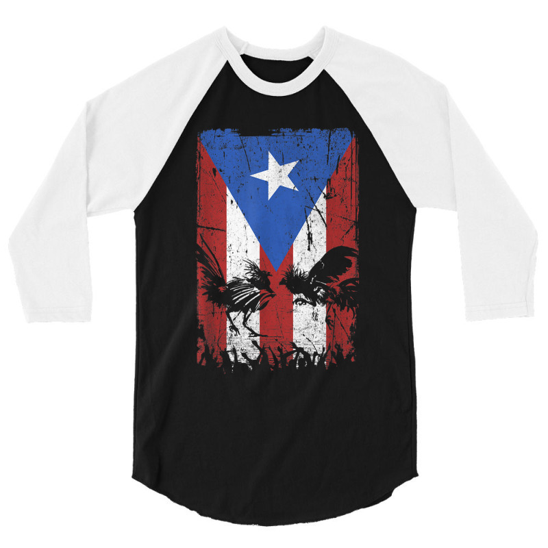 Cock Fight Gallos Gallero Fighting Rooster Puerto Rico Flag 3/4 Sleeve Shirt by DarionMurray | Artistshot