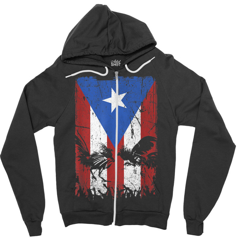 Cock Fight Gallos Gallero Fighting Rooster Puerto Rico Flag Zipper Hoodie by DarionMurray | Artistshot