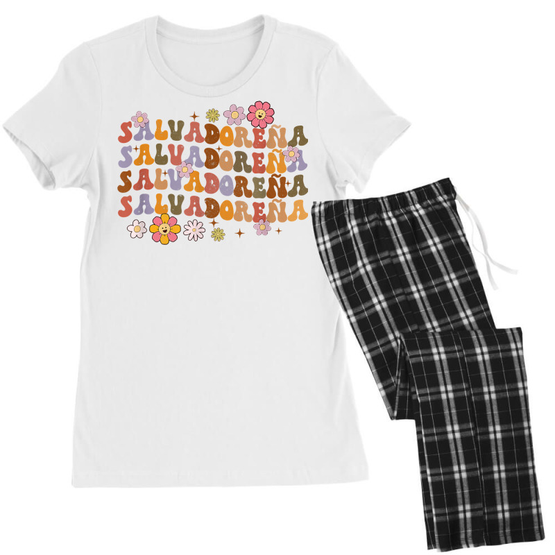 Salvadorena Retro Groovy Salvador Salvadorenan Latina Latinx T Shirt Women's Pajamas Set by cluniepfa | Artistshot