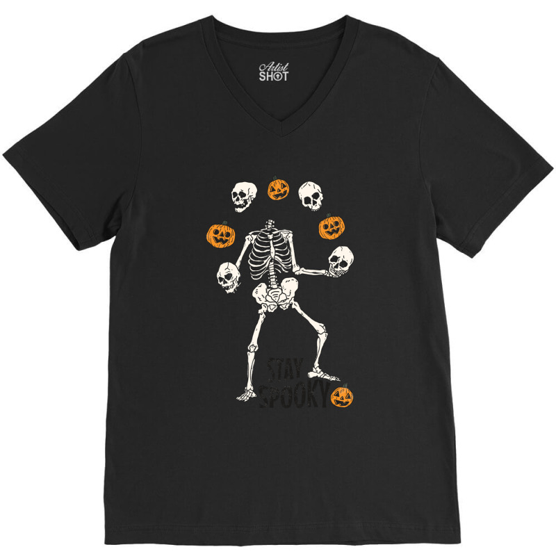 Stay Spooky Skeleton -  Inside Halloween  - Black Halloween  - Funny H V-Neck Tee by RILEYALLEN | Artistshot