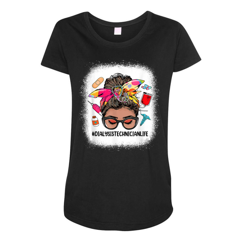 Messy Bun Black Women Dialysis Technician Life Gifts T Shirt Maternity Scoop Neck T-shirt by phillidarsz | Artistshot