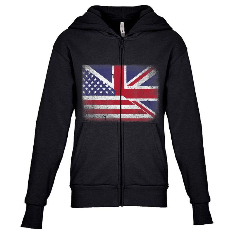 British American Flag T Shirt Great Britain Union Jack . Youth Zipper Hoodie | Artistshot