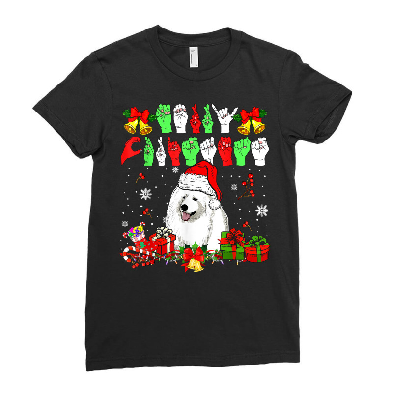 Merry Christmas Hands Sign Language Santa Samoyed Lover T Shirt Ladies Fitted T-Shirt by cm-arts | Artistshot