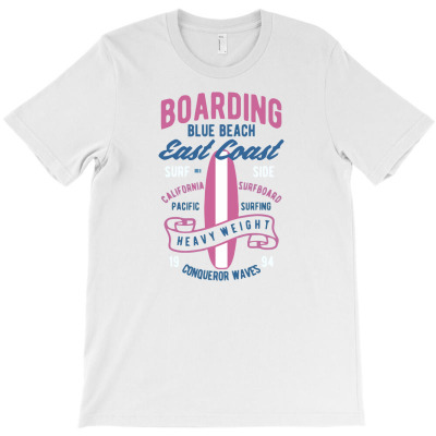 Boarding Blue Beach T-shirt Designed By Daraart