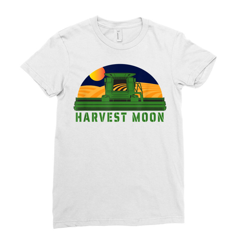 Combine Harvesting Corn Field  Farming Under A Harvest Moon T Shirt Ladies Fitted T-Shirt by alishia3asa | Artistshot