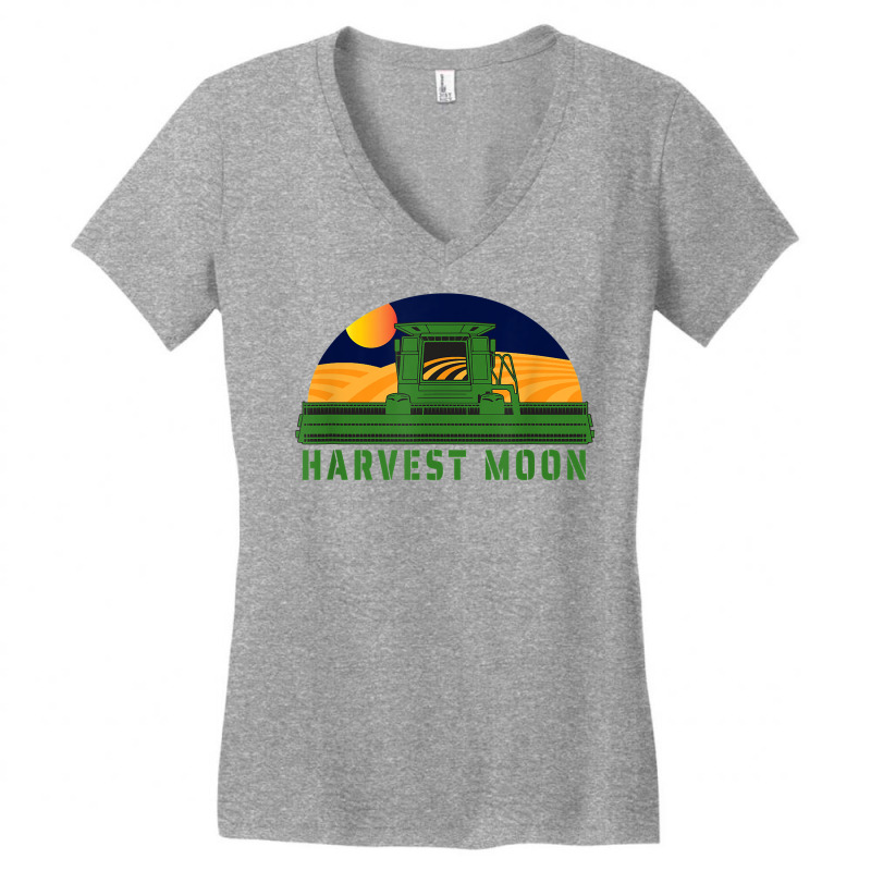 Combine Harvesting Corn Field  Farming Under A Harvest Moon T Shirt Women's V-Neck T-Shirt by alishia3asa | Artistshot