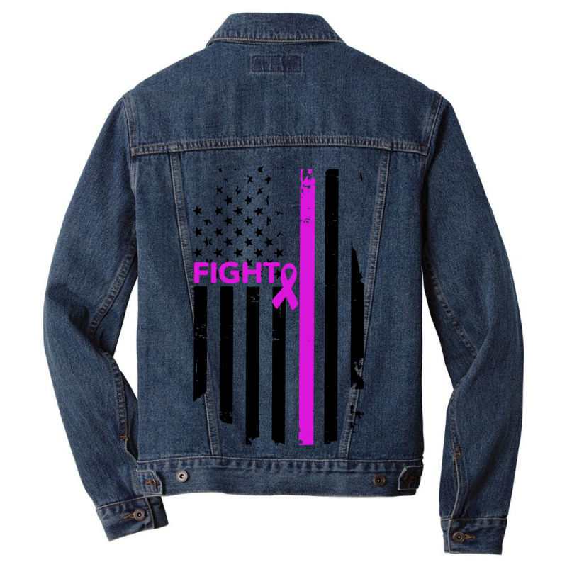 Breast Cancer Fight Ribbon Flag Men Denim Jacket by Semilir | Artistshot