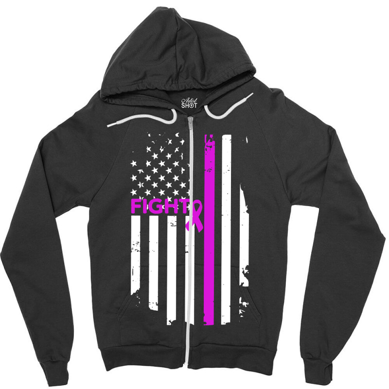 Breast Cancer Fight Ribbon Flag Zipper Hoodie by Semilir | Artistshot