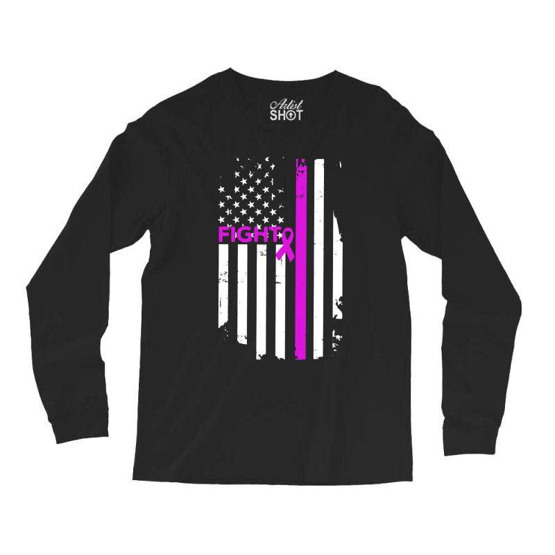 Breast Cancer Fight Ribbon Flag Long Sleeve Shirts by Semilir | Artistshot