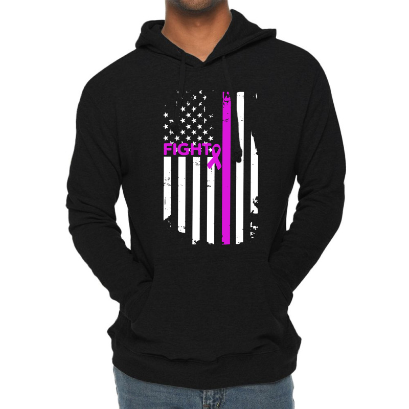 Breast Cancer Fight Ribbon Flag Lightweight Hoodie by Semilir | Artistshot