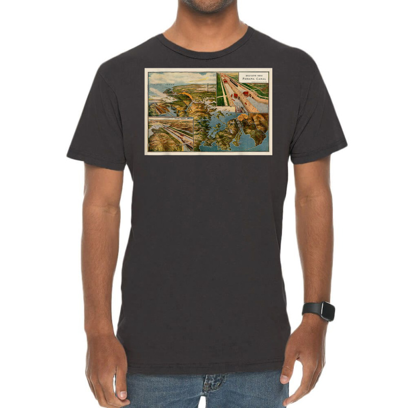 Panama Canal Birds Eye Map (1914) T Shirt Vintage T-Shirt by cm-arts | Artistshot