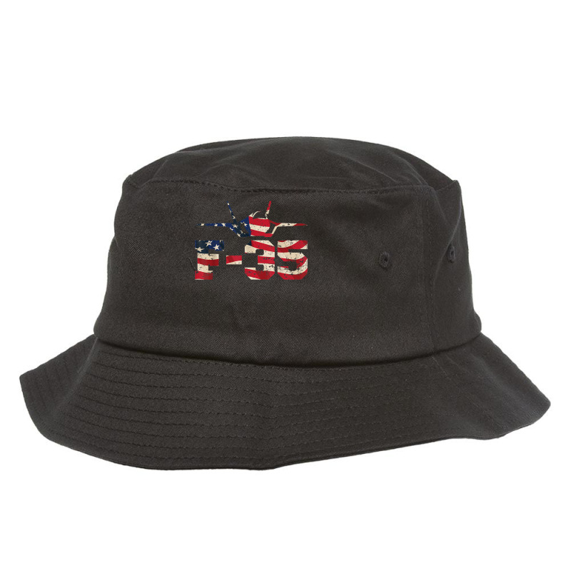 F 35 Lightning Ii Fighter Jet Distressed Usa Flag Overlay T Shirt Bucket Hat by cm-arts | Artistshot