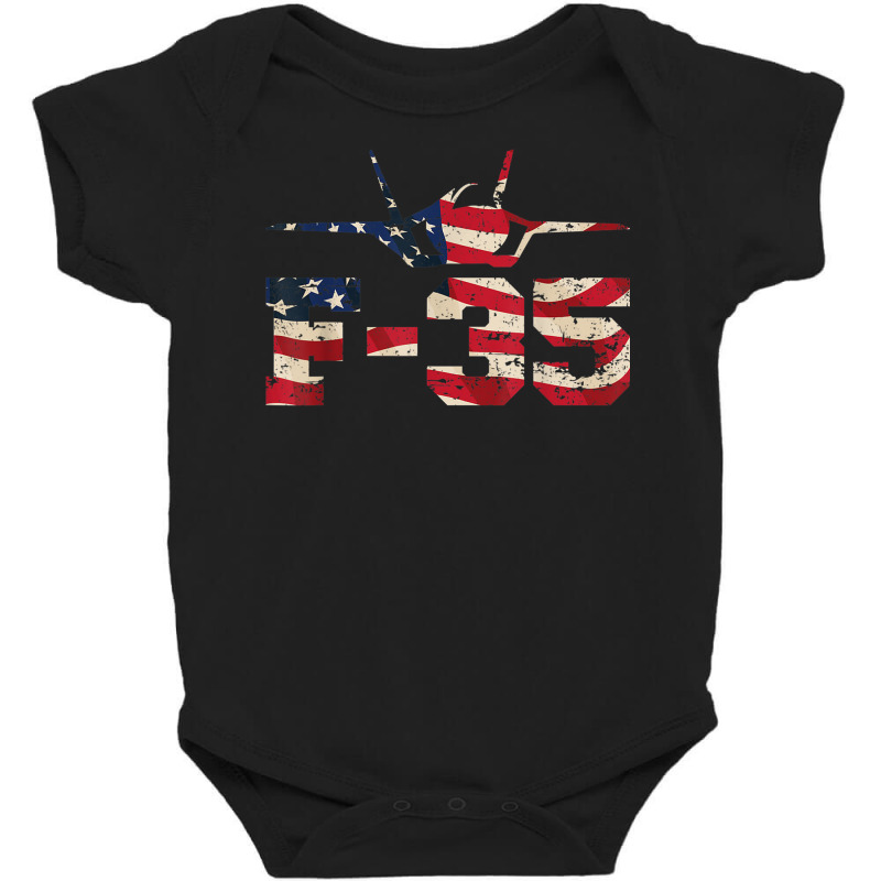 F 35 Lightning Ii Fighter Jet Distressed Usa Flag Overlay T Shirt Baby Bodysuit by cm-arts | Artistshot