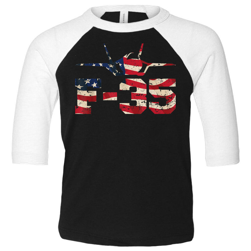 F 35 Lightning Ii Fighter Jet Distressed Usa Flag Overlay T Shirt Toddler 3/4 Sleeve Tee by cm-arts | Artistshot