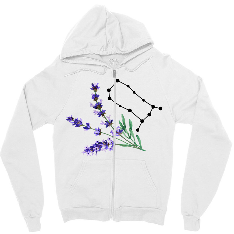 Gemini Constellation With Watercolor Lavender Zipper Hoodie by honeysuckle | Artistshot