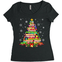 Xmas Tree Library Christmas Lights Tree Book Lover Librarian T Shirt Women's Triblend Scoop T-shirt | Artistshot