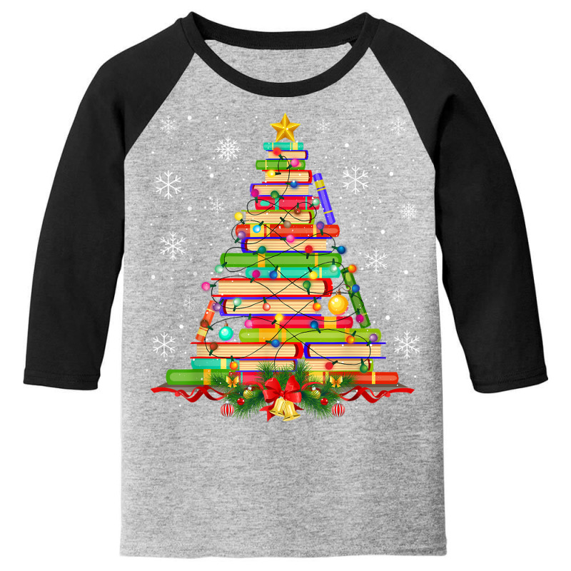 Xmas Tree Library Christmas Lights Tree Book Lover Librarian T Shirt Youth 3/4 Sleeve by phillidarsz | Artistshot