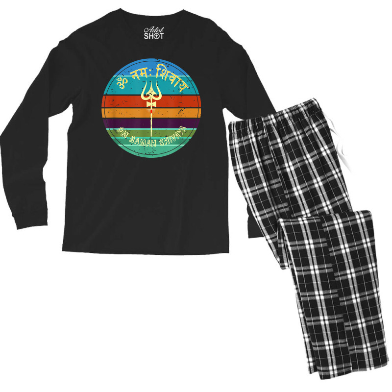 Om Namah Shivaya Adiyogi Shiva Trident Tripundra Yoga Retro T Shirt Men's Long Sleeve Pajama Set | Artistshot