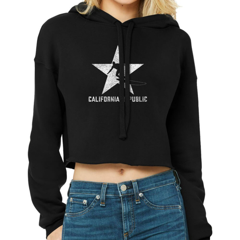 California Republic -- Surfer Dude (white Grunge) Cropped Hoodie by MartyTemple | Artistshot