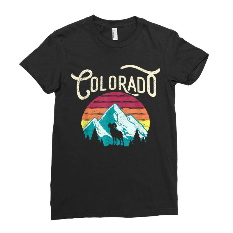 Retro Colorado Co Mountains Wildlife Bighorn Sheep Ladies Fitted T-Shirt by cm-arts | Artistshot