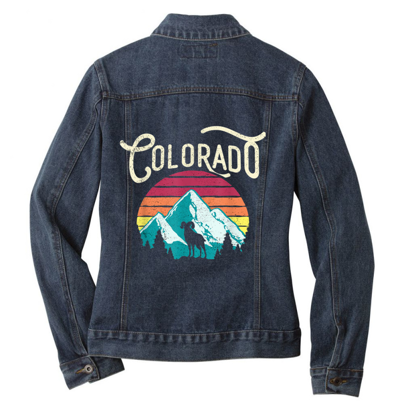 Retro Colorado Co Mountains Wildlife Bighorn Sheep Ladies Denim Jacket by cm-arts | Artistshot