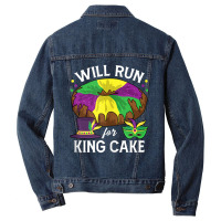 Will Run For King Cake Beads Mardi Gras Y'all Parade Party Tank Top Men Denim Jacket | Artistshot