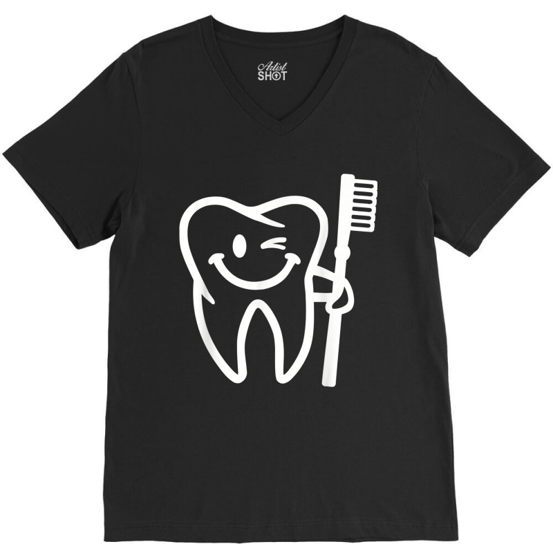 Smiling Tooth With Toothbrush V-neck Tee | Artistshot