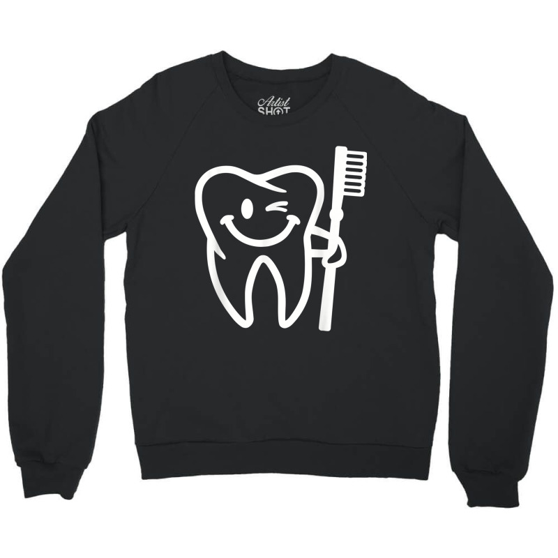 Smiling Tooth With Toothbrush Crewneck Sweatshirt | Artistshot