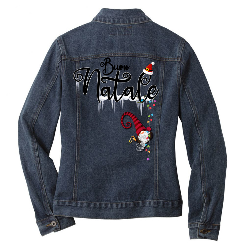 Buon Natale   Merry Christmas With A Scandinavian Gnome Long Sleeve T Ladies Denim Jacket by oluwafemimccullers | Artistshot