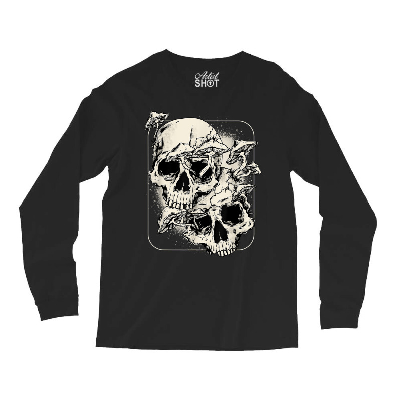 Skull Morel Mushrooms Mycologist Goth Mushroom Art Long Sleeve Shirts by cm-arts | Artistshot