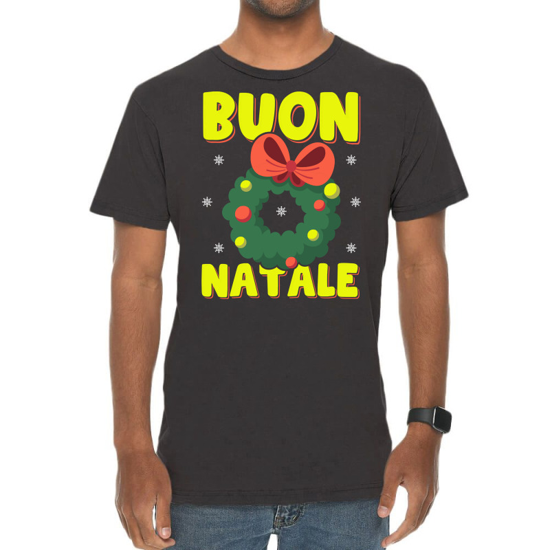 Buon Natale Italian Merry Christmas Wreath Merry Buon Natale Pullover Vintage T-Shirt by lissuttie | Artistshot