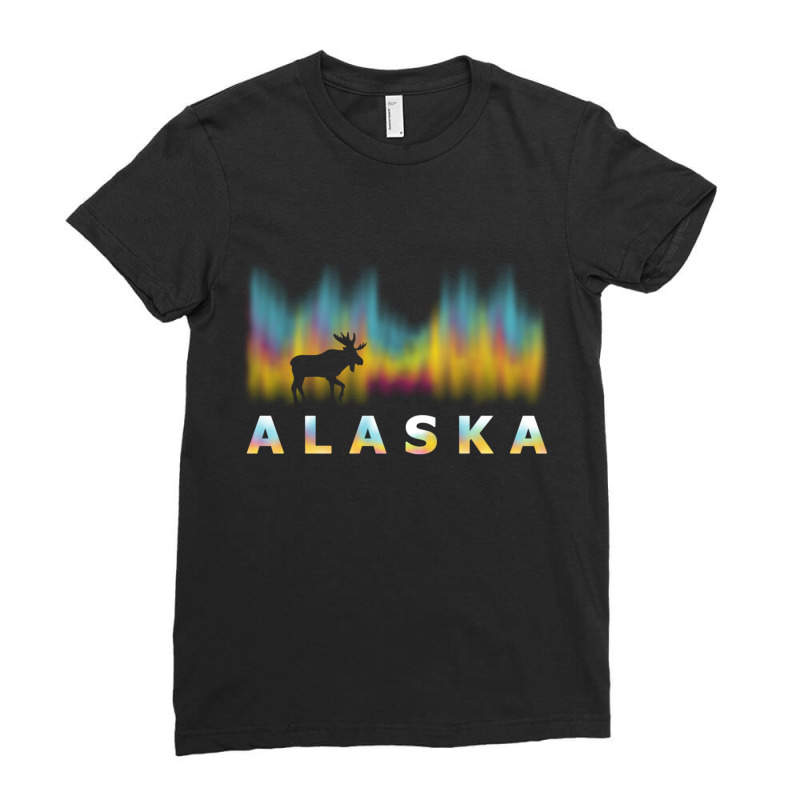 Alaska Reindeer Design With Polar Lights And Moose Pullover Hoodie Ladies Fitted T-Shirt by MaricelyOrtiz | Artistshot