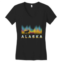 Alaska Reindeer Design With Polar Lights And Moose Pullover Hoodie Women's V-neck T-shirt | Artistshot