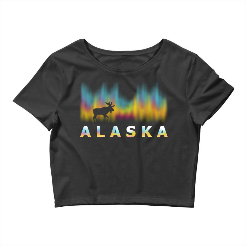 Alaska Reindeer Design With Polar Lights And Moose Pullover Hoodie Crop Top by MaricelyOrtiz | Artistshot