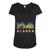 Alaska Reindeer Design With Polar Lights And Moose Pullover Hoodie Maternity Scoop Neck T-shirt | Artistshot