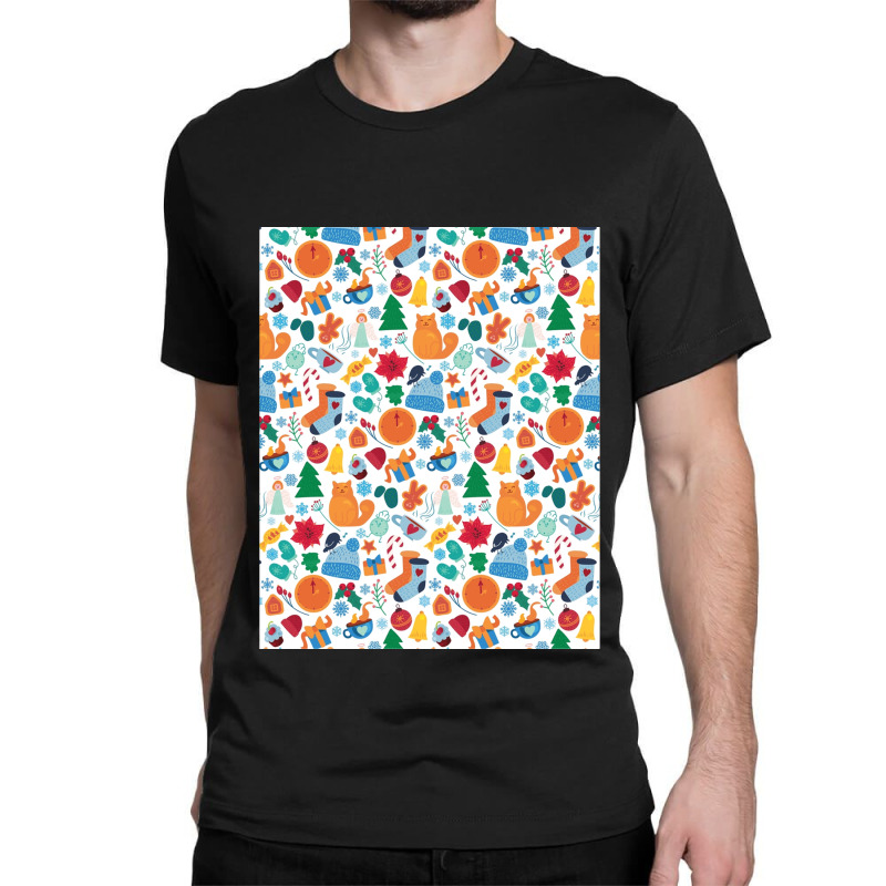 Cozy-winter-cartoon-seamless-pattern---winter-christmas- Classic T-shirt | Artistshot