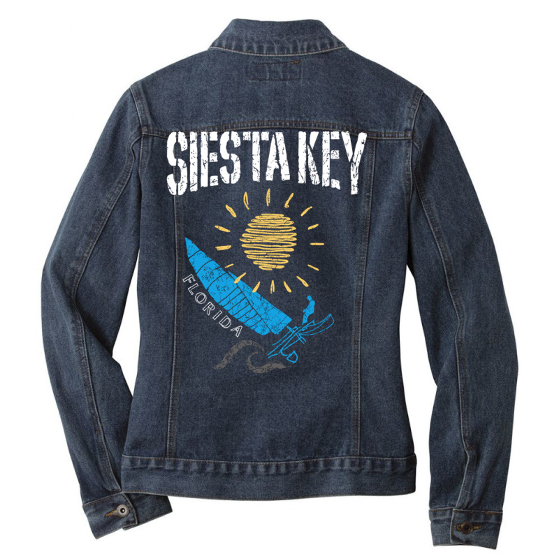 Siesta Key Florida Souvenir Sailing Catamaran Fl Pullover Hoodie Ladies Denim Jacket by cm-arts | Artistshot