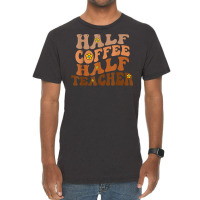 Half Coffee Half Teacher Groovy Wavy Design T Shirt Vintage T-shirt | Artistshot