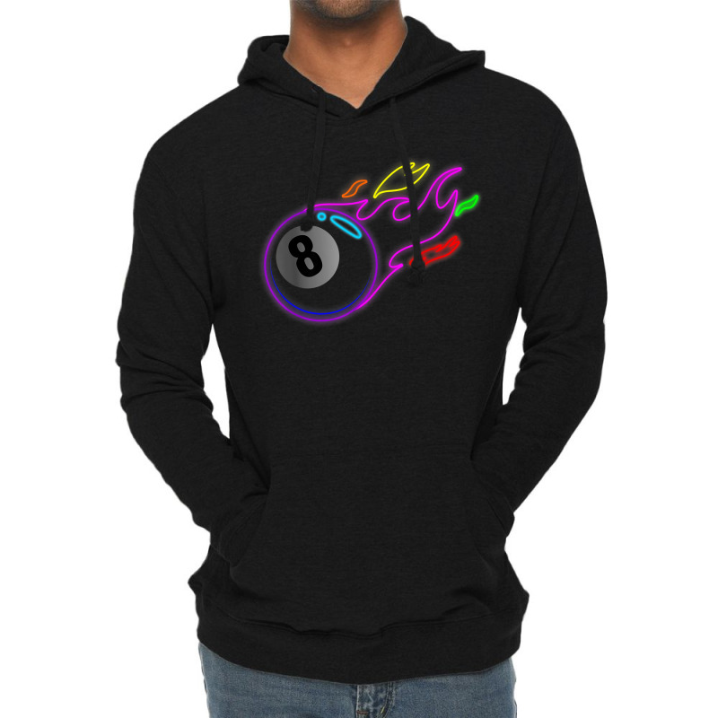 Colorful Neon Lights Eight Ball Billiards Pool Mm Lightweight Hoodie by MechelleMilliken | Artistshot