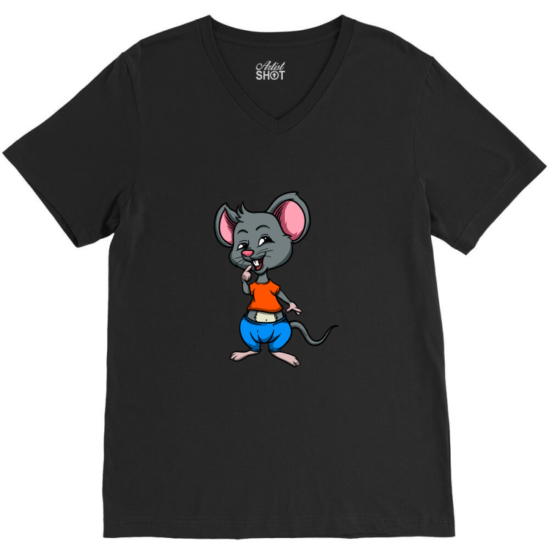 Cute Anthropomorphic Human-like Cartoon Character Mouse In Clothes V-Neck Tee by RobrertDunn | Artistshot