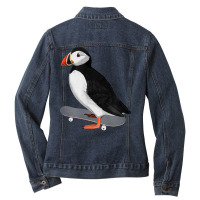 Puffin Bird Skateboard Birdwatcher Animal Biologist T Shirt Ladies Denim Jacket | Artistshot