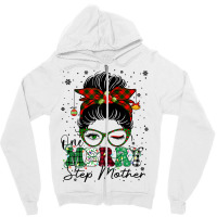 Womens One Merry Step Mother Messy Bun Matching Family Christmas T Shi Zipper Hoodie | Artistshot