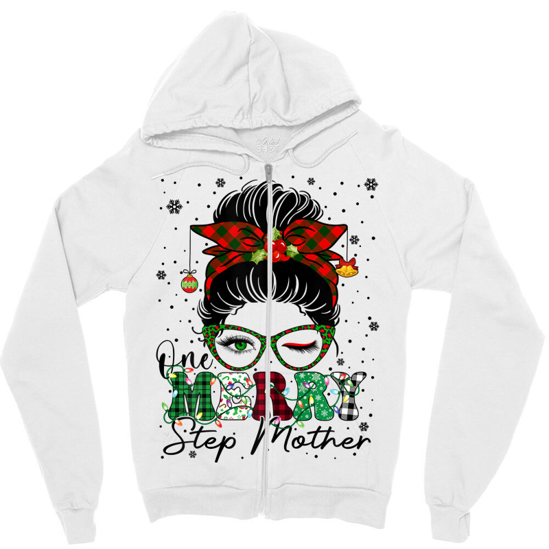 Womens One Merry Step Mother Messy Bun Matching Family Christmas T Shi Zipper Hoodie by cm-arts | Artistshot