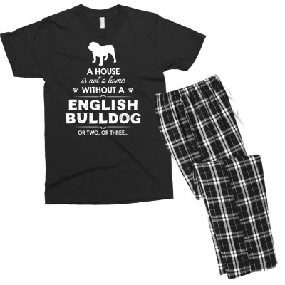 English Bulldog Home Men's T-shirt Pajama Set Designed By Daraart